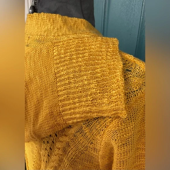 NWT Love Ellie Two Pocket Sunny Yellow Open Front Cardigan Textured Knit, Large - Picture 5 of 13